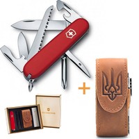 Комплект Victorinox Нож Hiker Red 1.4613 + Чехол для ножа универсальный на липучке + Фонарь